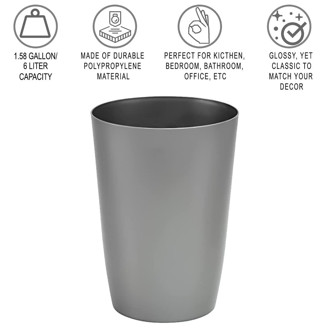 Small Trash Can - Open Top Garbage Cans for Kitchen  Office  Dorm  Bathroom  etc. -Waste Can for Compact/Tight Spaces - The Perfect Bathroom Trash Can - 1.58 Gallon Trash Bin - Silver brushed