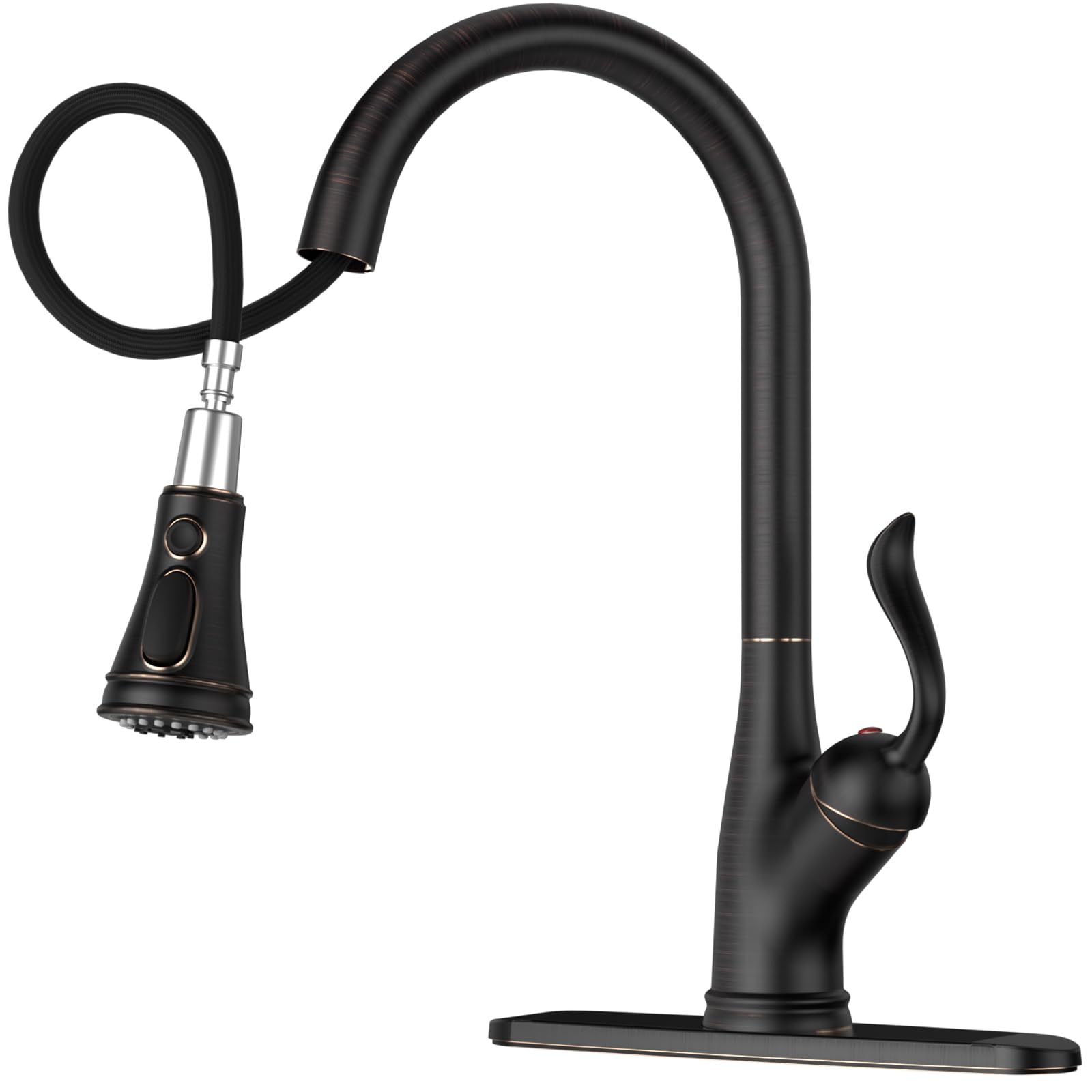 APPASO Pull Down Kitchen Faucet with Sprayer Oil Rubbed Bronze  Single Handle One Hole High Arc Pull Out Spray Head Kitchen Sink Faucet with Deck Plate