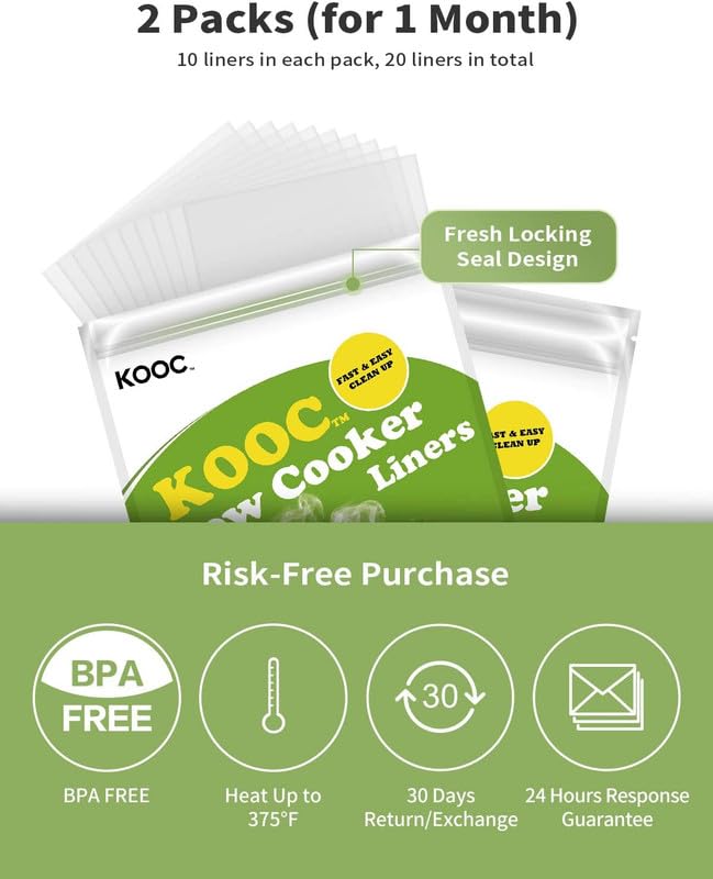Kooc Slow Cooker Liners 13X21 Inch 20 Count Large Size Disposable Pot Liners Cooking Bags Fit 3Qt To 8.5Qt Pot Bpa Free Fresh Lo