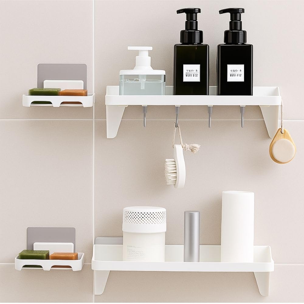 Satpurush Pack Of 2 SelfAdhesive Bathroom Organisers Without Drill  Bathroom Shelf & Soap Dish Set For Efficient Storage And S