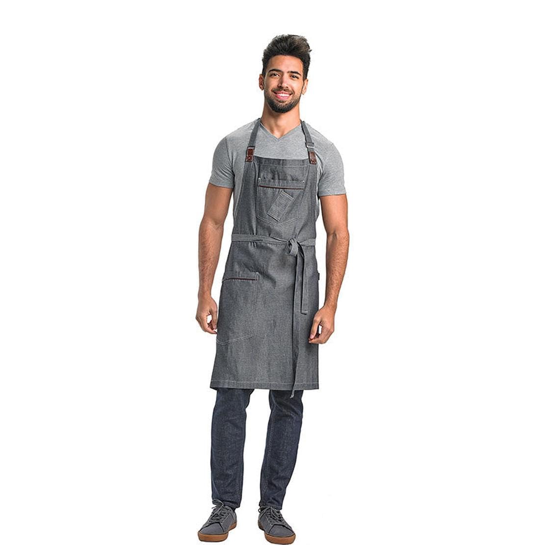Mercer Culinary Metro Edge Flannery Bib Apron, Indigo Denim