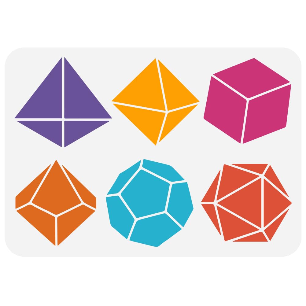 Fingerinspire Polyhedral Dice Painting Stencil 8.3X11.7Inch Reusable Polytope Drawing Template Plastic Pet Dice Pattern Stencil 