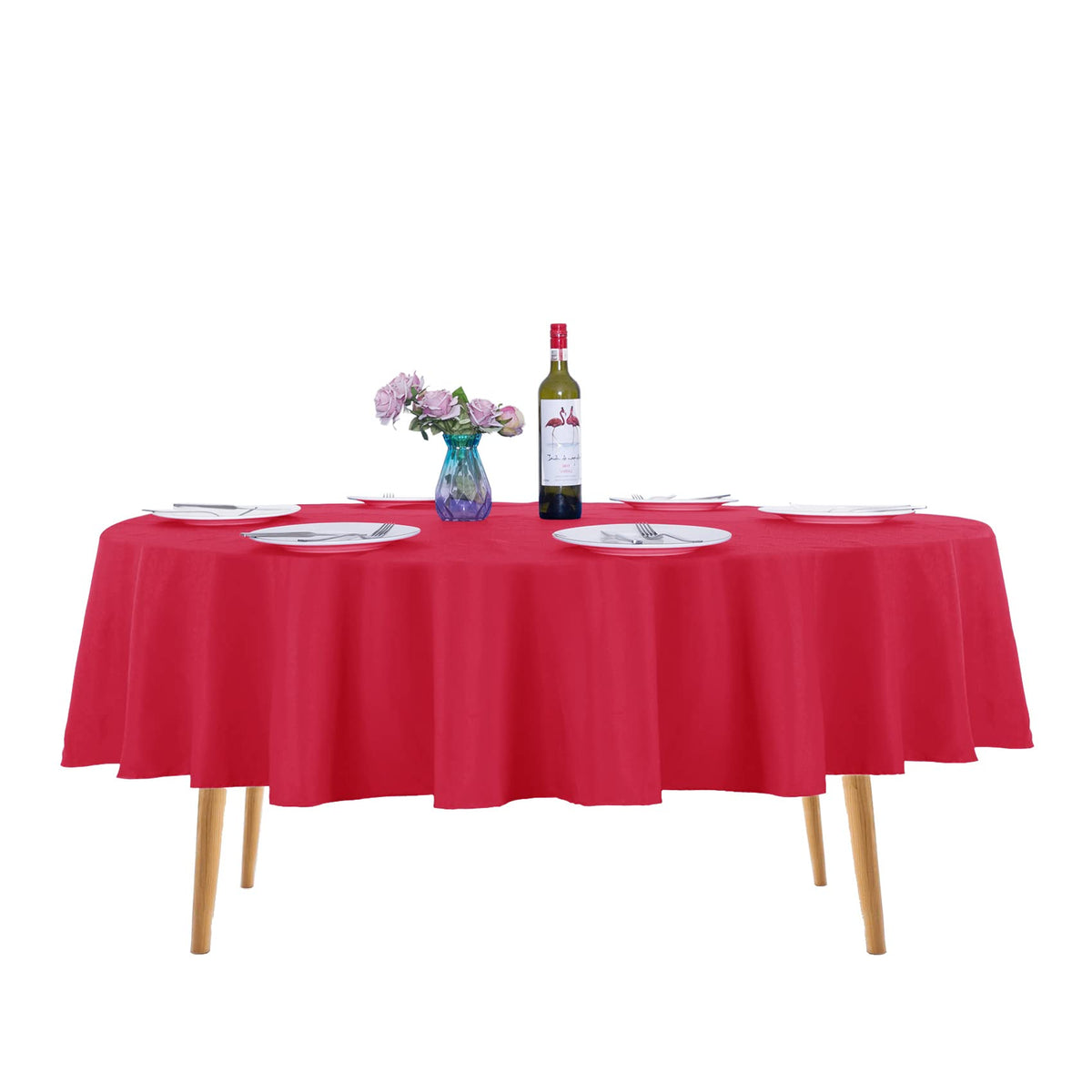 Ascoza 2Pack 90 Inch Red Round Tablecloth In Washable Polyester Fabric For Wedding/Banquet/Restaurant/Parties