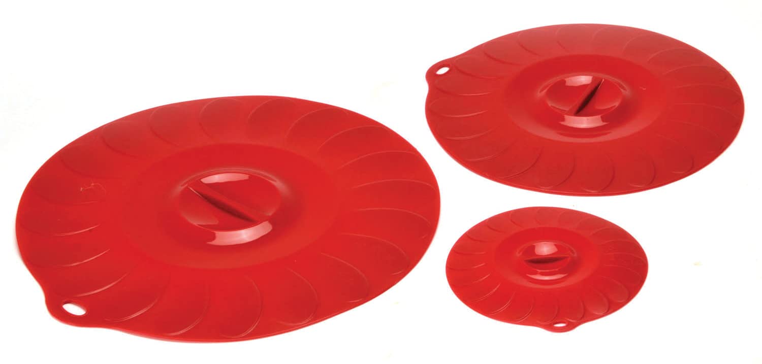 Norpro Silicone Universal Suction Lids, 3-Piece Set, 12.5 /10 /5.75 , Red