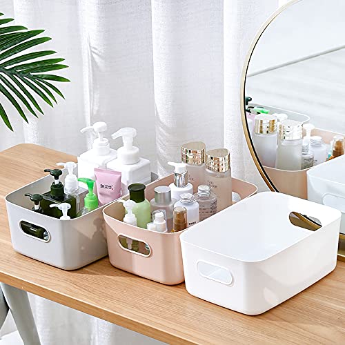 Rchleakry Small Plastic Baskets, Multiple Colour Pantry Organizer Bins Cupboard Box With Handle, Plastic Storage Baskets For Bed