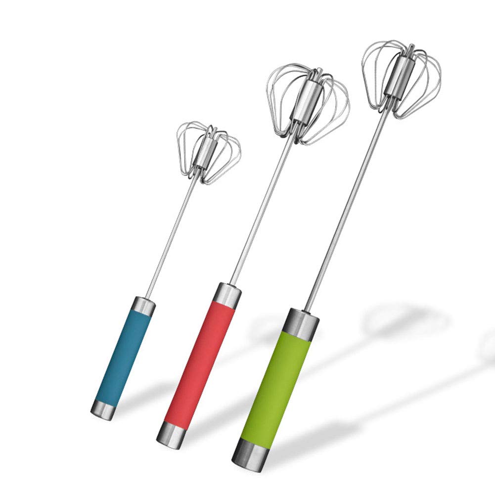 Stainless Steel Semi-Automatic Egg Whisk - 3Pcs Hand Push Rotary Whisk Blender (3 Colors)