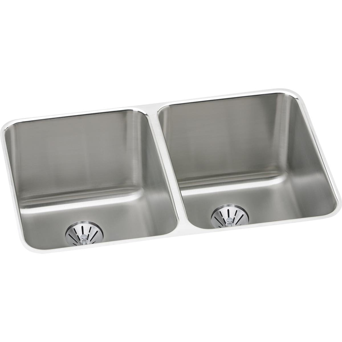 Elkay Lustertone Stainless Steel 31-1/4'' x 20'' x 7-7/8''  Equal Double Bowl Undermount Sink with Perfect Drain