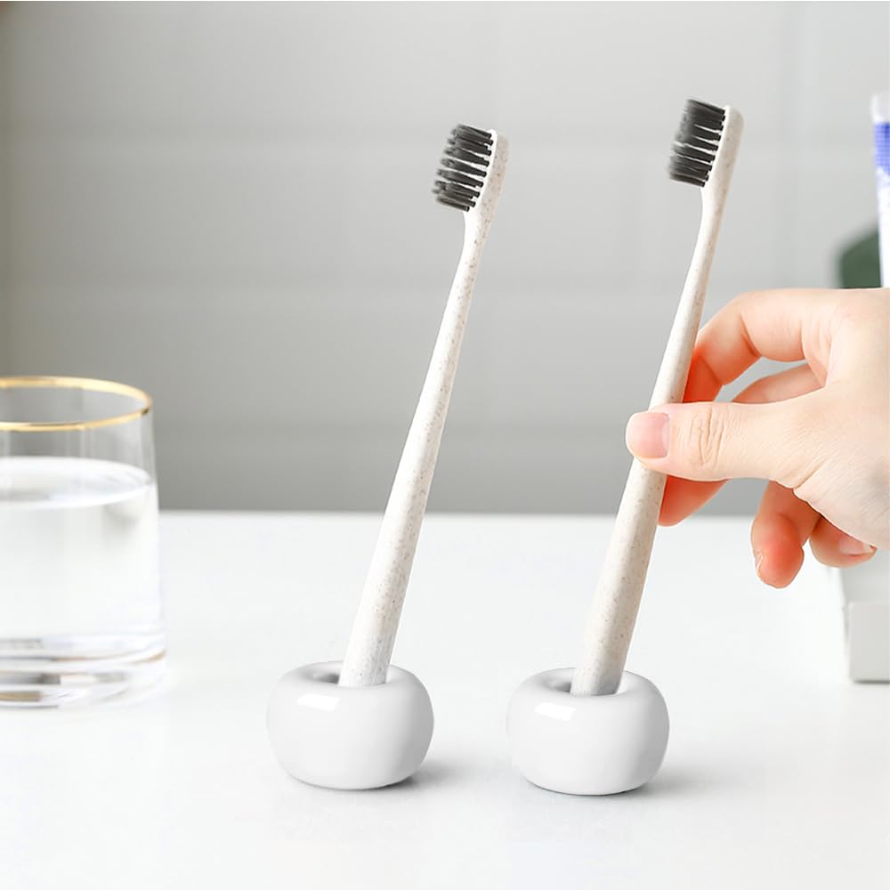 Halfoflife Mini Ceramics Toothbrush Holder Stand For Bathroom Vanity Countertop, Handmade Couple Toothbrush Head Holder, Shaver