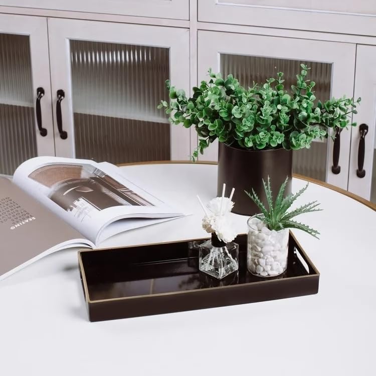 Leemxiiny Black Vanity Tray With Handles, Decorative Tray Desktop Storage Organizer For Bathroom, Living Room, 5.9''*13.7''