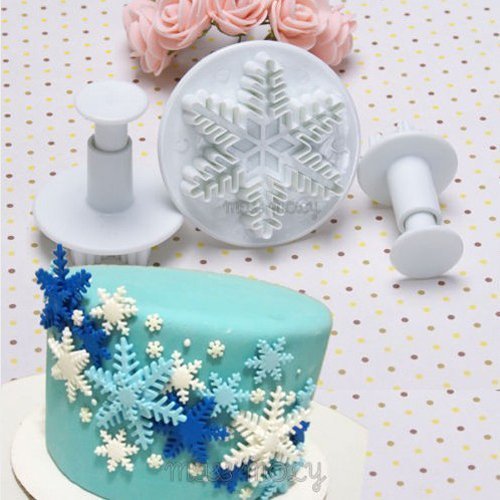 Set Of 3 Snowflake Decorating Fondant Cookie Cake Embossing Tool Big Frozen Plunger Cutter Sugarcraft Cutter Mold