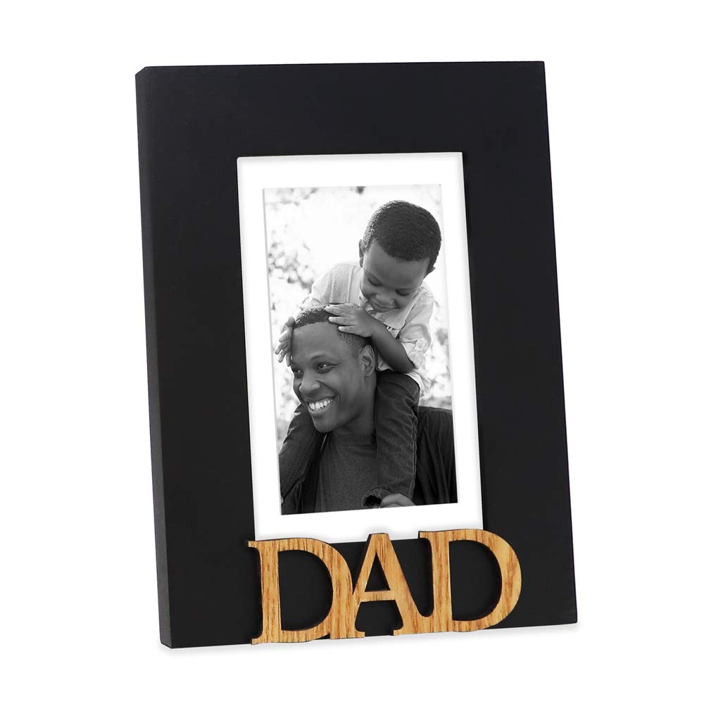 Isaac Jacobs Black Wood Sentiments Dad Picture Frame, 5x7 inch with Mat, Photo Gift for Father, Family, Display on Tabletop, Des