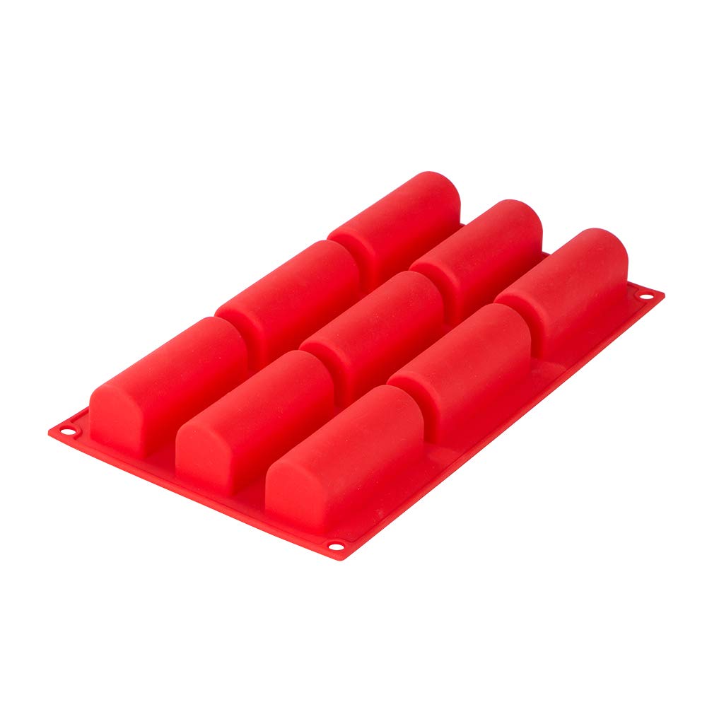 Webake Twinkie Pan Silicone Mini Log Cake Mold For 3D Cylinder Mousse, Diy Pudding Cake Molds Oblong 9 Cavity (Red)