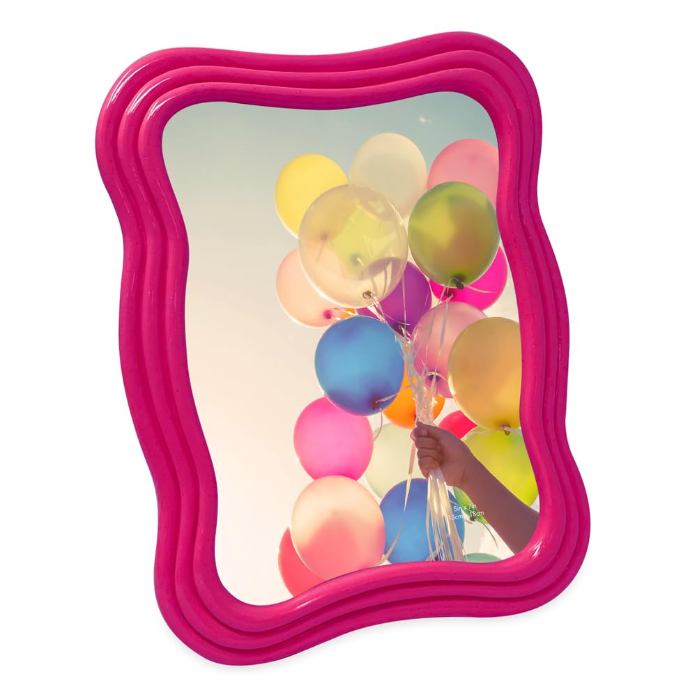 Isaac Jacobs 5x7 Fuchsia Curved Deco Frame for Tabletop and Wall Display, Decorative Art, Design, Home D  cor, Gift (5x7, Fuchsi