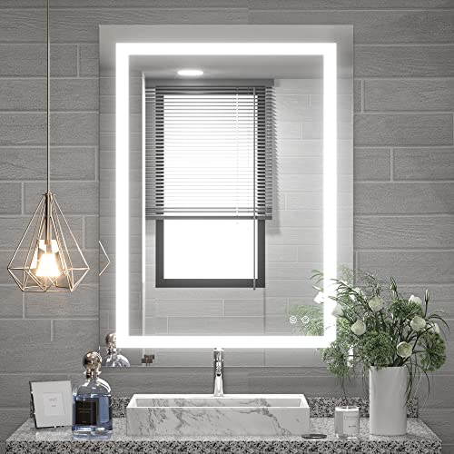 Tetote 24 X 32 Bathroom Led Mirror Vanity Lighted Mirror Home Decor With Dimmable Touch Button  Anti-Fog Function Makeup Mirror