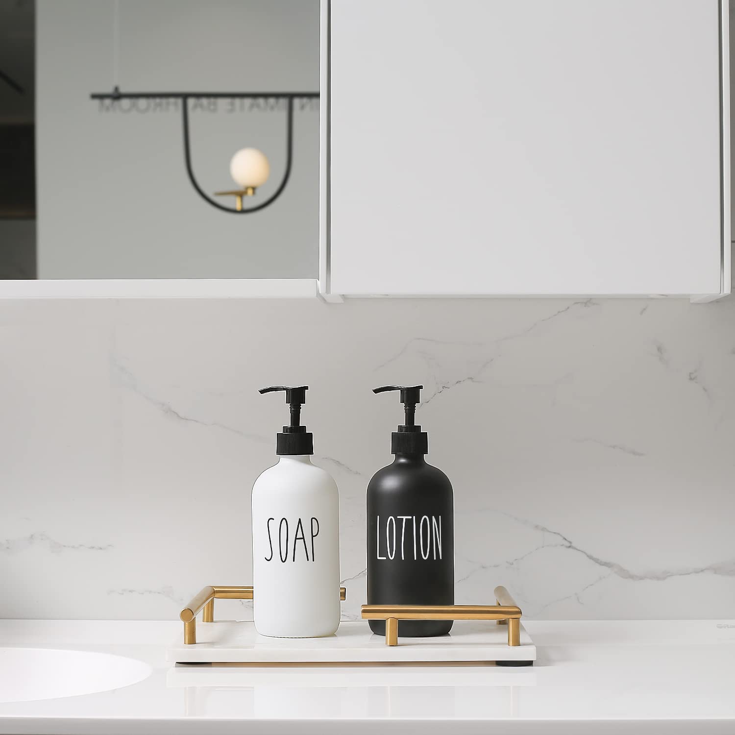 Momeemo Soap Dispenser Bathroom Set, Contains Soap Dispenser And Lotion Dispenser. Glass Soap Dispenser Suitable For Farmhouse B