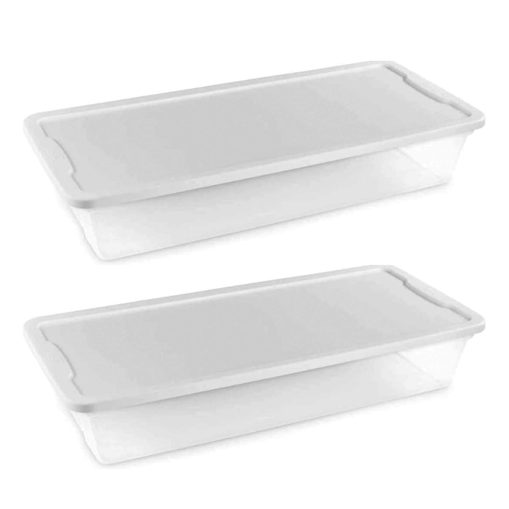 Homz 2 Pack Storage Bins, Clear Plastic Organizing Containers W/White Lids, 41 Quart