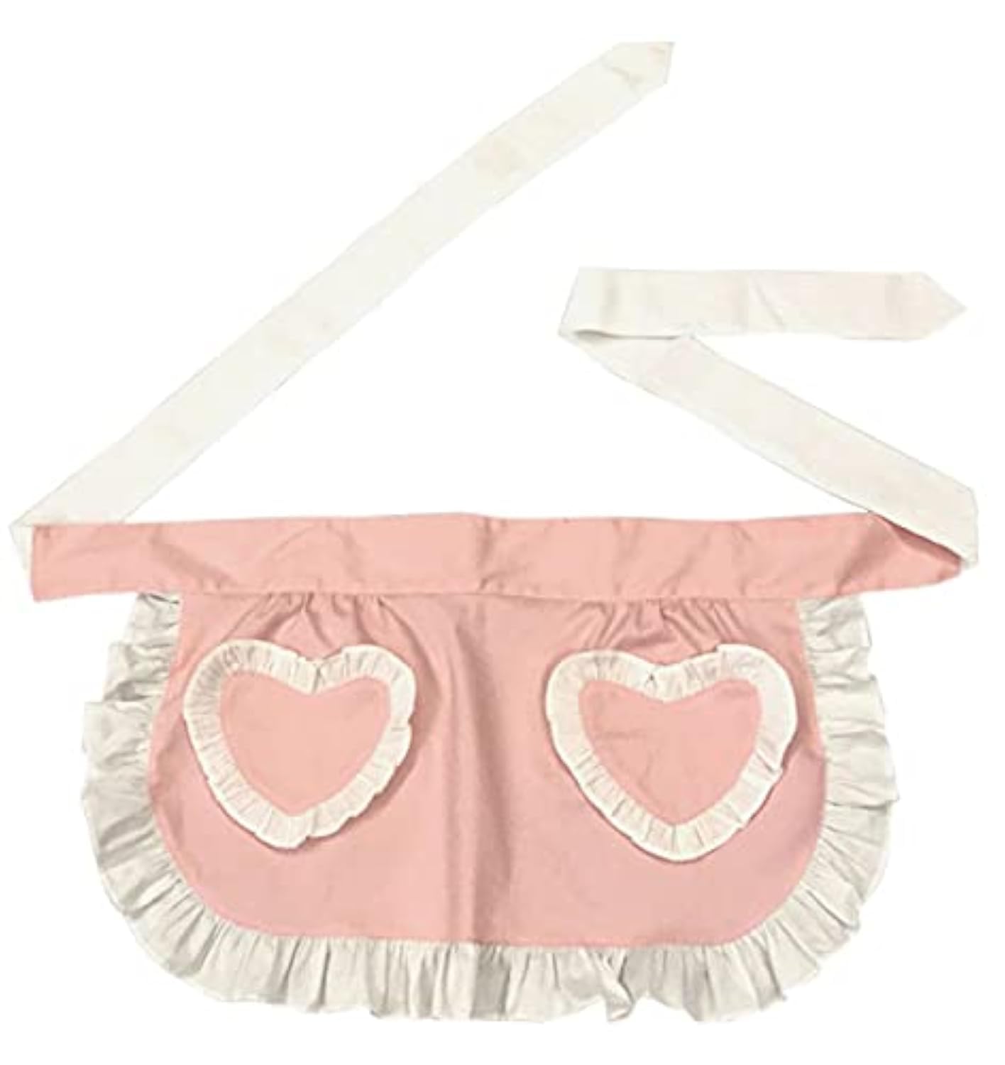 Crb Fashion Waist Apron Kitchen Cooking Restaurant 100% Cotton Bistro Half Aprons With Pockets For Girl Woman (Pink Heart)