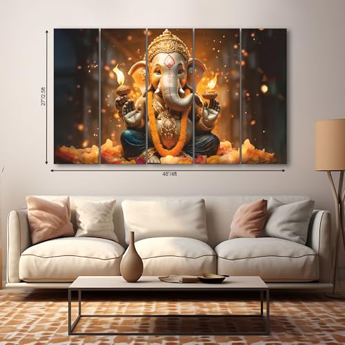 The Castle Decor Ganesh jii painting with frame 5 Big Size (27x48) Wall Art for living room,Bedroom,Drawing room,Hotels-Wooden F