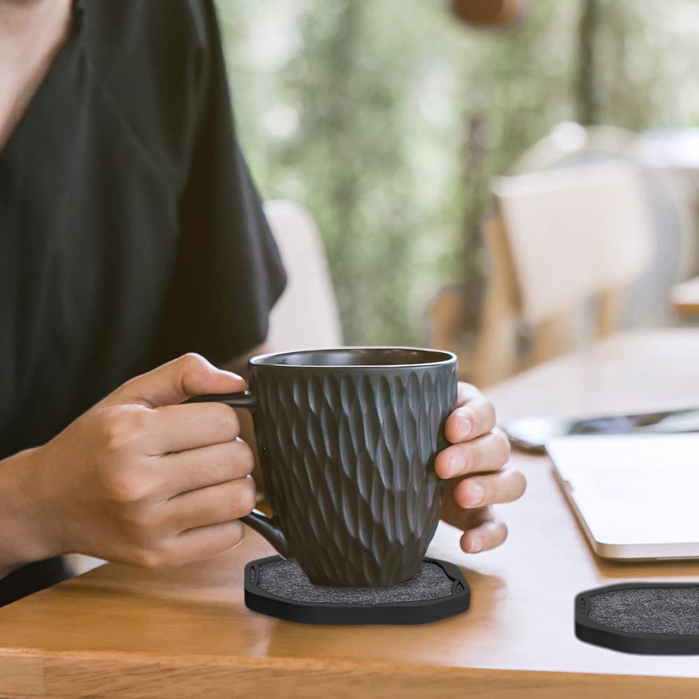 Umirro Black Coasters For Drinks For Tabletop Protection With Super Absorbent Felt Pad, Cool Coasters For Wooden Coffee Table, U