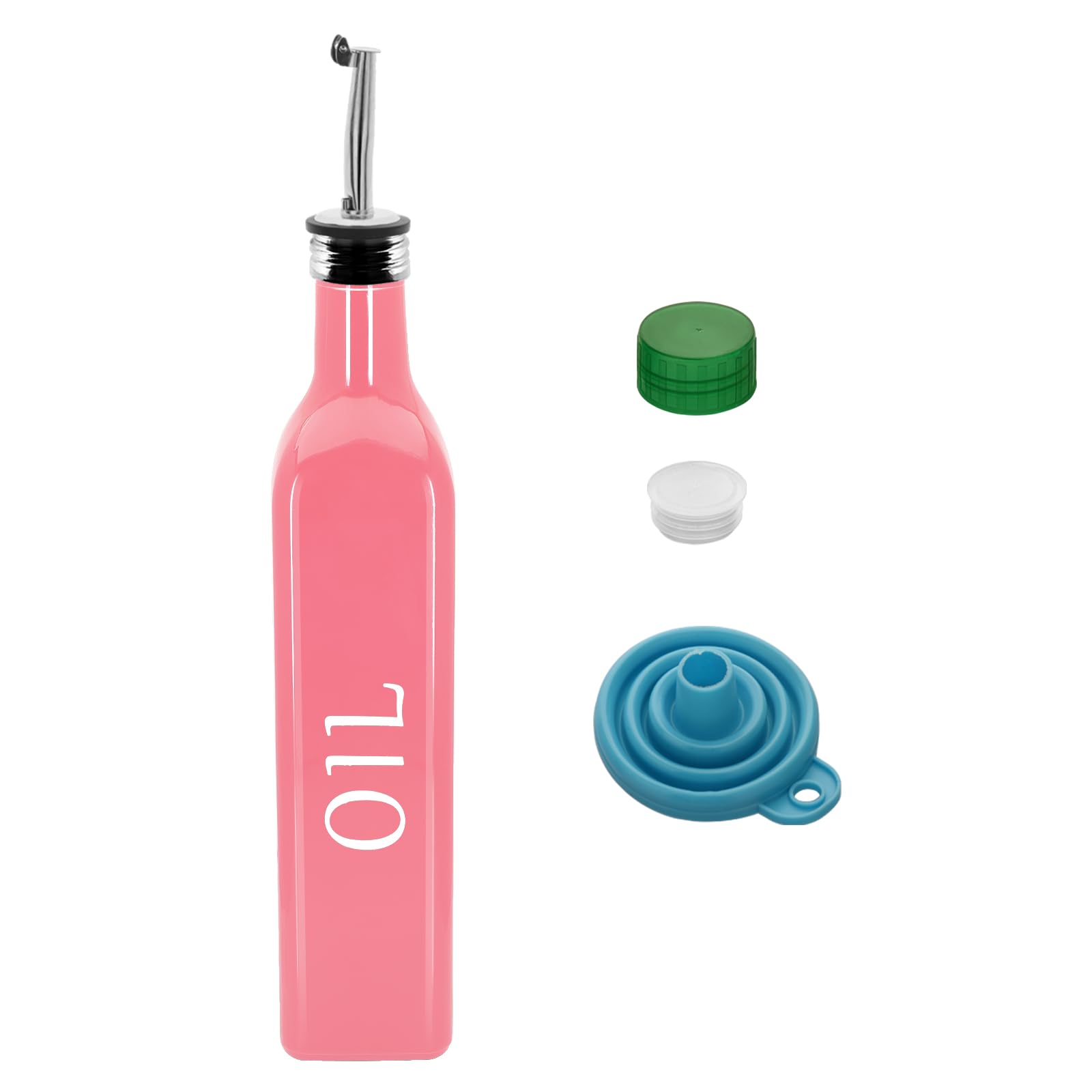 1 Pc 17oz Olive Dispenser Bottle,500ml Glass Oil and Vinegar Dispenser Set with 1 Stainless Steel Pourers,Funnel Bottles for Kit