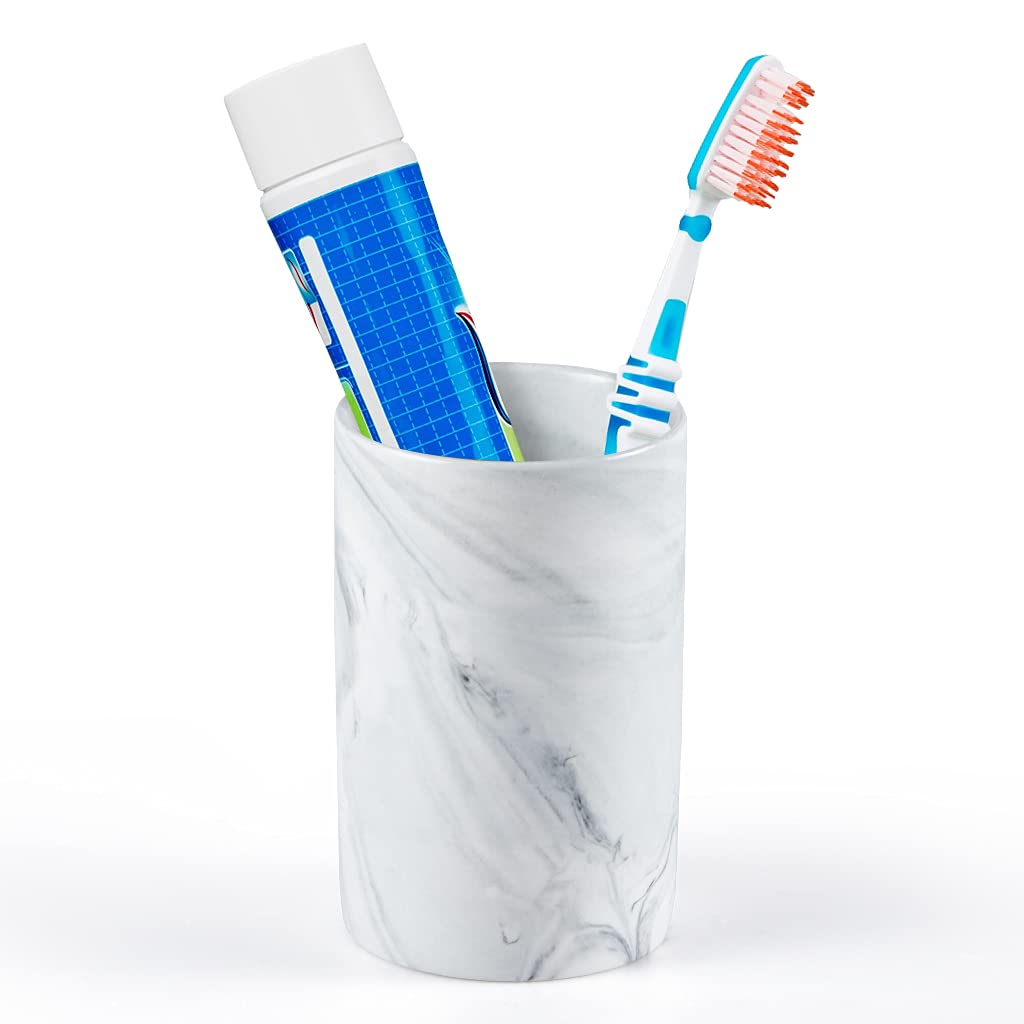 Sanbege Bathroom Tumbler Cup, Ceramic Toothbrush Holder Stand for Mouthwash Rinsing, Toothpaste, Pen, Makeup Brush, Teaspoon Org