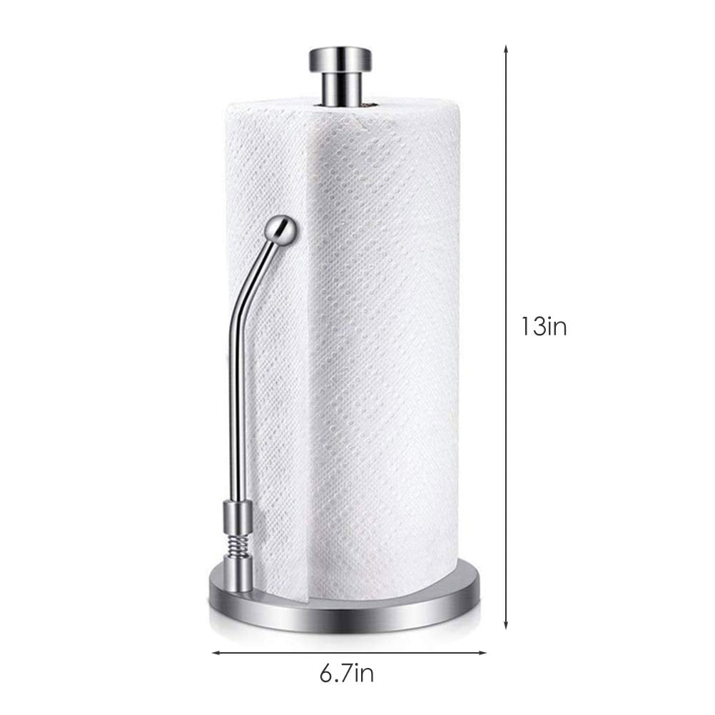 Abuycs Stainless Steel Standing Kitchen Roll Dispenser, Countertop Anti-Slip, One-Handed Operation, Modern Design, Silver