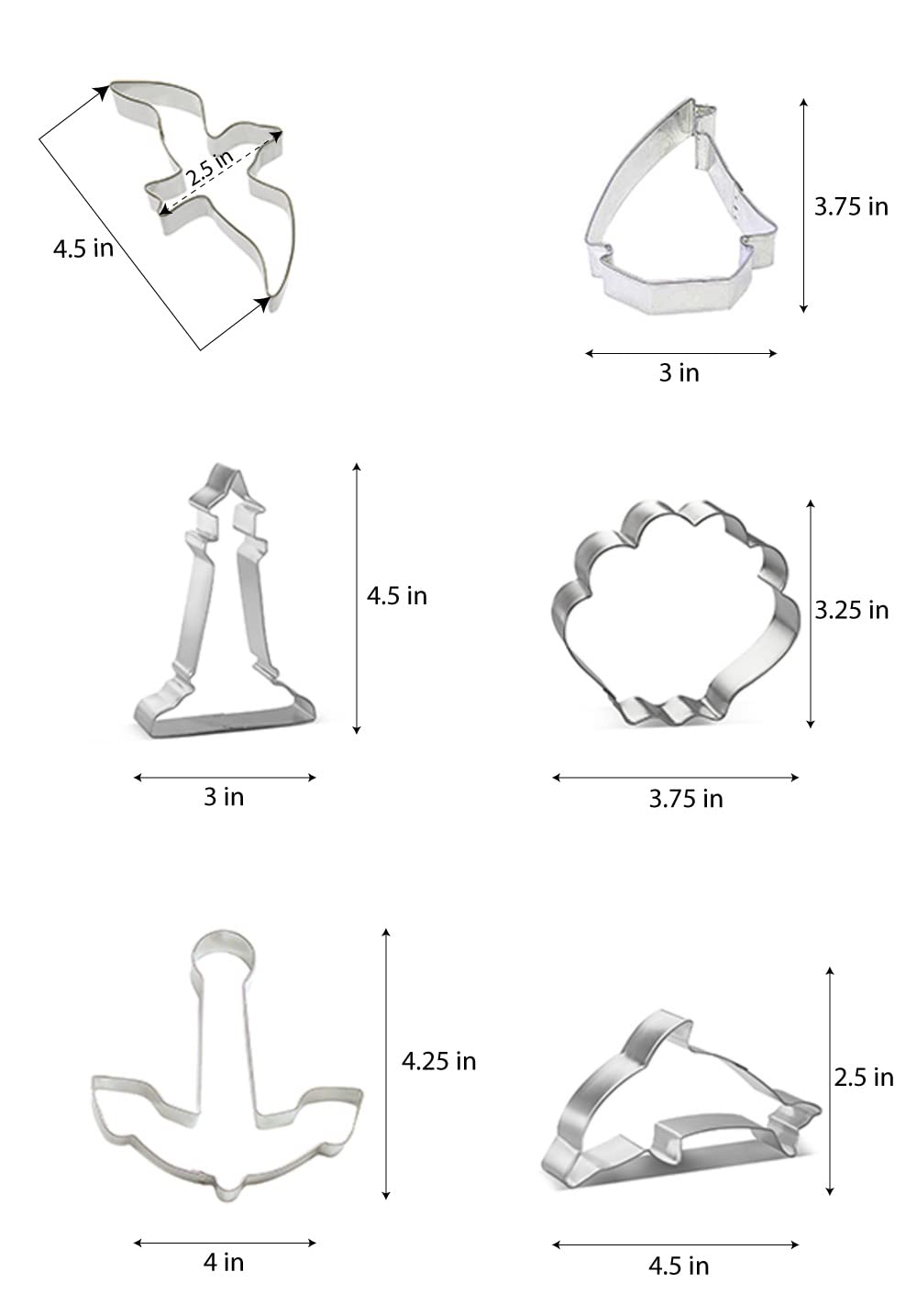 Lighthouse Harbor Tin Cookie Cutter 6 Pc Set - Foose Cookie Cutters - Cookie Mold - Made In Usa