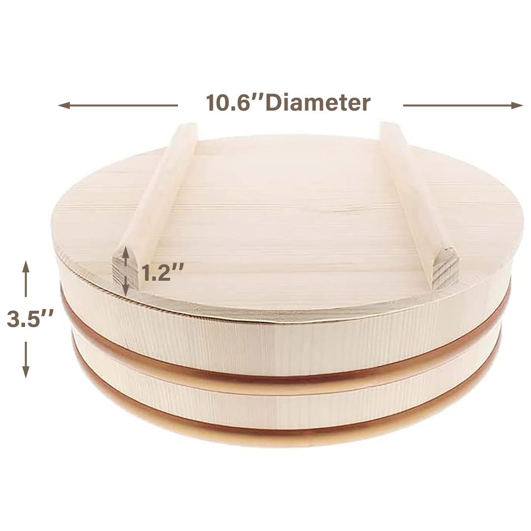 Tikusan Wooden Hangiri Sushi Rice Mixing Tub Pp Band With Lid Made In Japan Made Of Momi Fir Sushi Rice Bowl Sushi Oke (10.6'' (