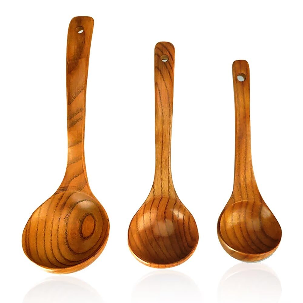 3 Pack Wooden Ladle For Serving Spoon Soup Ladle Wood Spoons For Cooking Ladel Large Bamboo Kitchen Tools Ladles Big Spaghetti S