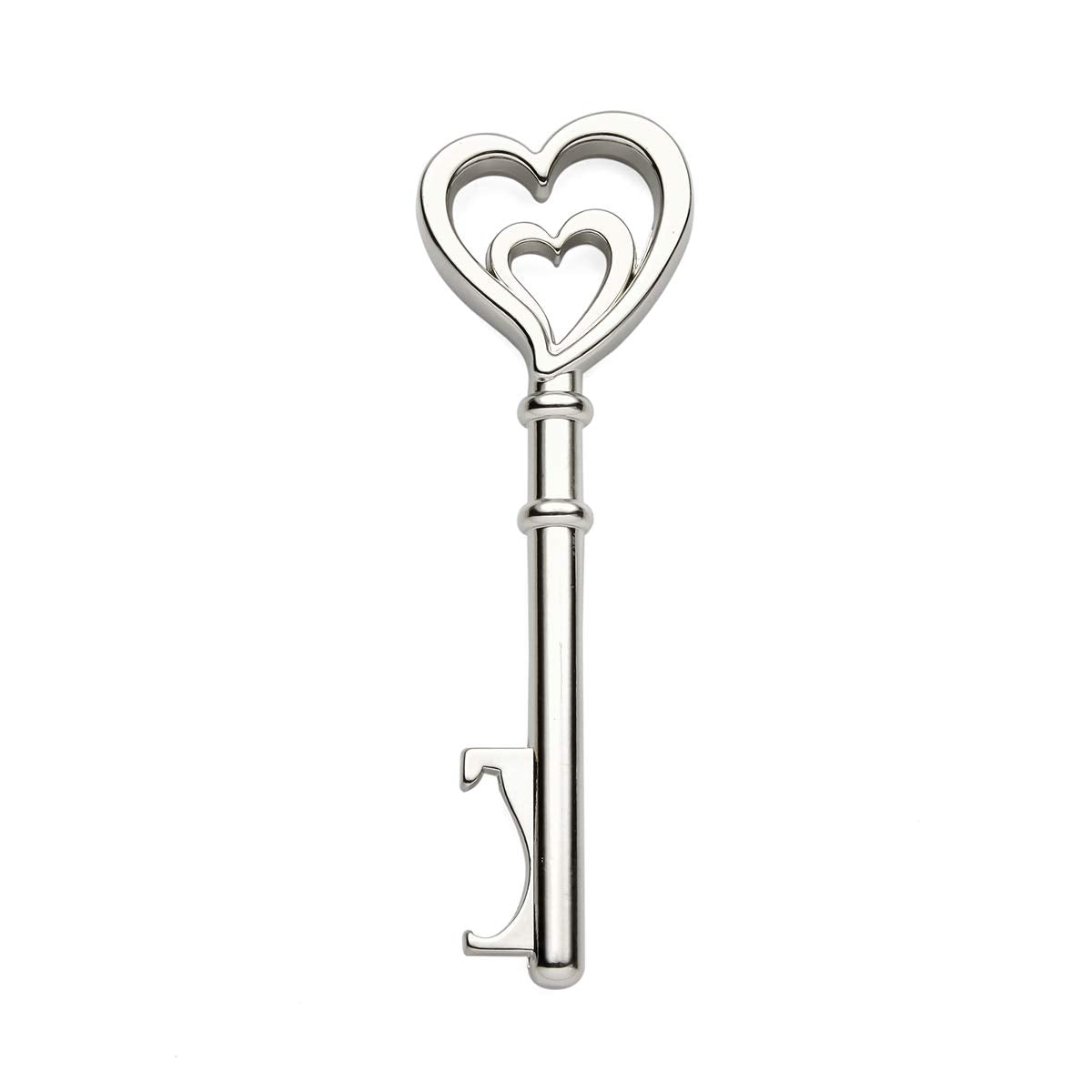 10 Double Heart Silver Metal Bottle Opener Favors