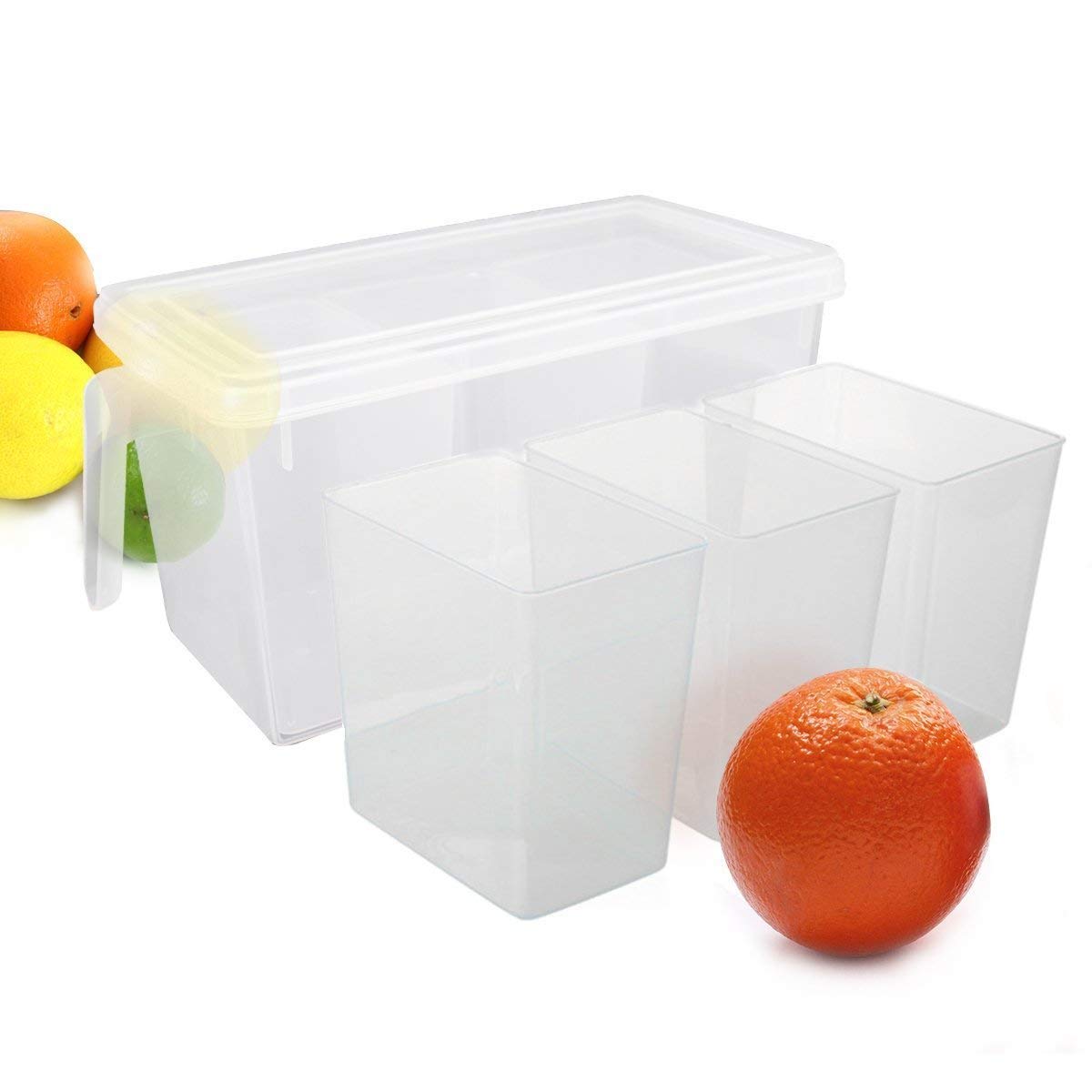 Vroxy Refrigerator Organizer Container Square Handle Food Storage Organizer Boxes  Clear With Lid, Handle And 3 Smaller Bins, W