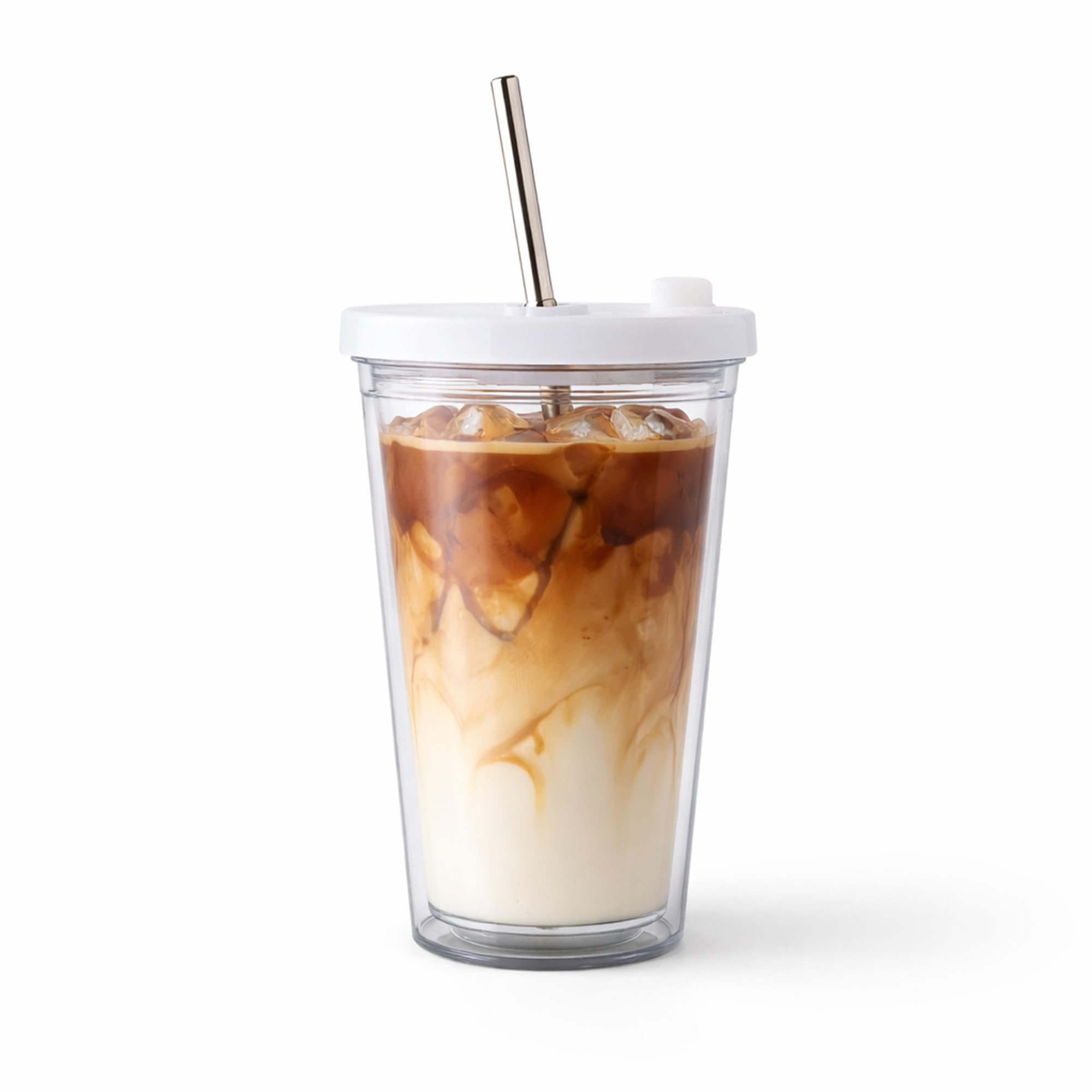 SEFAONUR Reusable Iced Coffee Cup 16 Oz, Leakproof Iced Coffee Tumbler, Clear Plastic Tumbler with Lid and Straw, Double Wall In