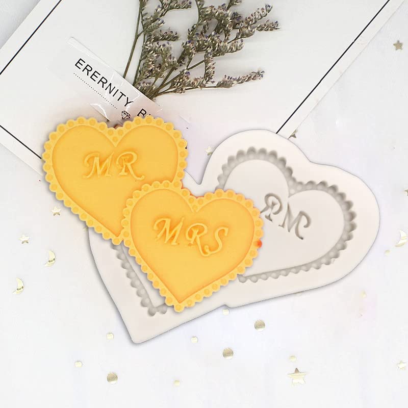 Cestony 2Pcs Valentine'S Day Wedding Heart Mr Mrs I Do Slogan Silicone Molds For Diy Cake Fondant Cupcake Biscuit Cookies Sugar