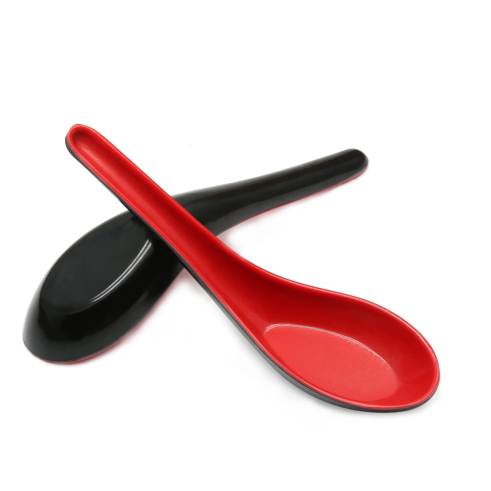 Cionyce 2Pcs Asian Soup Spoons, Chinese Japanese Miso Ramen Wonton Dumpling Pho Rice Noodle Soba Soup Spoons, Red And Black Mela