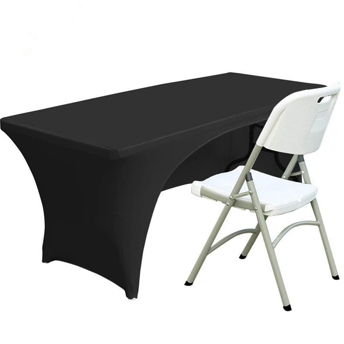 Fhberni Spandex Table Cover 5 ft. Fitted Polyester Tablecloth Stretch Table Cover Table Topper Open Back  Black