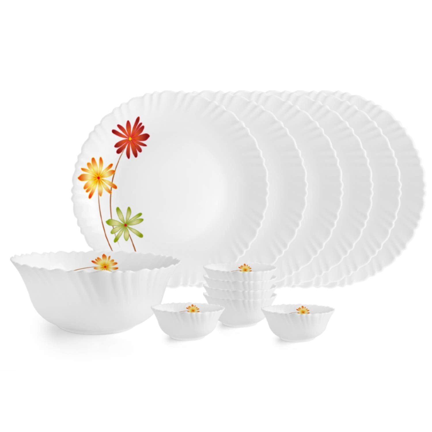 Cello Opalware Dazzle Margarita Dinner Set, 19Pcs, White