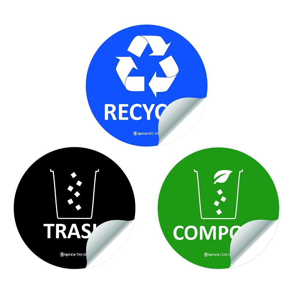Ignixia Trash Recycle Compost Stickers To Organize Trash- Premium Vinyl Sticker For Trash Can, Compost Bin, Recycle Bin- (Pack O