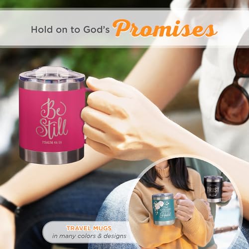 Christian Art Gifts Stainless Steel Double Wall Vacuum Insulated Camp Style Travel Mug 11 Oz Pink Coffee Mug With Retractable Li