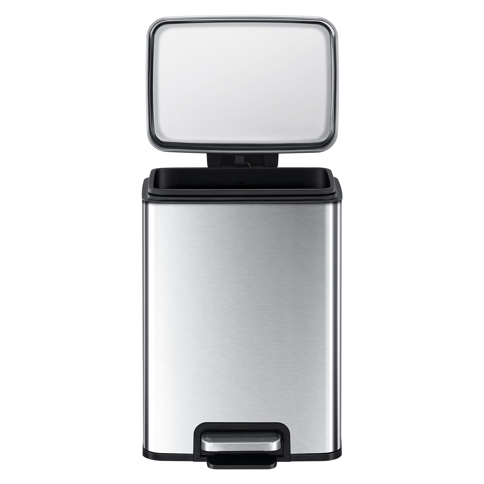 Eko Madison 12L / 3.2 Gal Bathroom Trash Can With Lid And Removable Inner Basket, Rectangular Small Step Trash Can, Brushed Stai