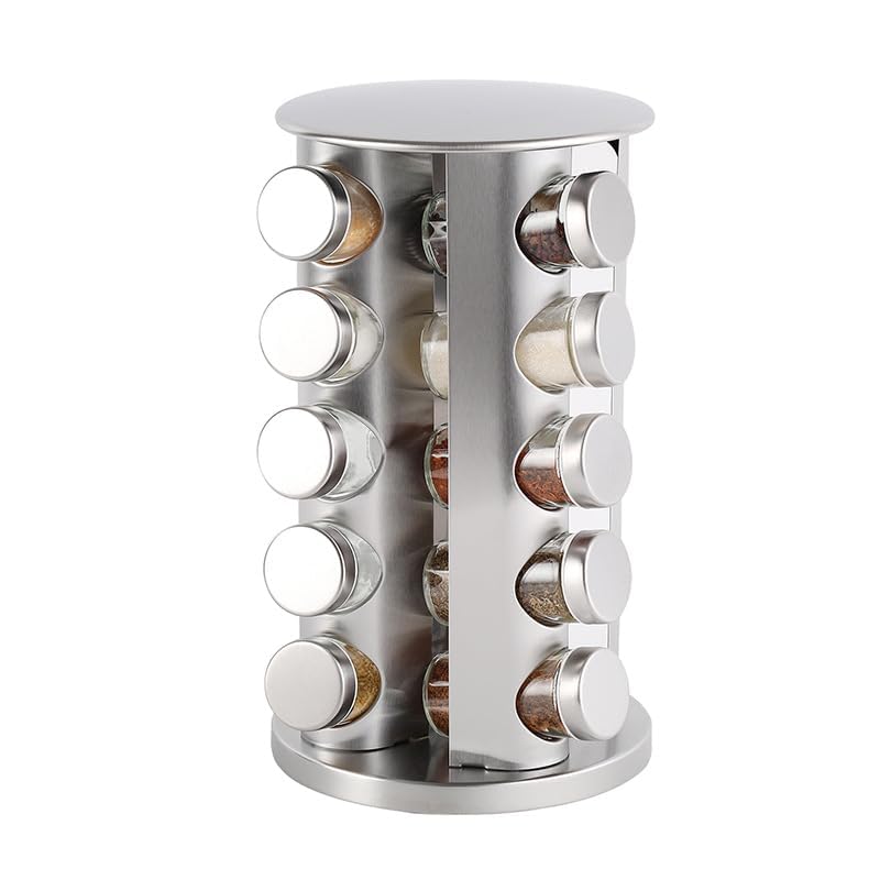 Jolfay Revolving Spice Rack Tower Kitchen Utensils, Seasonings Storage Organization, Set Of 20 Spice Jars,Carousel Set Stainless