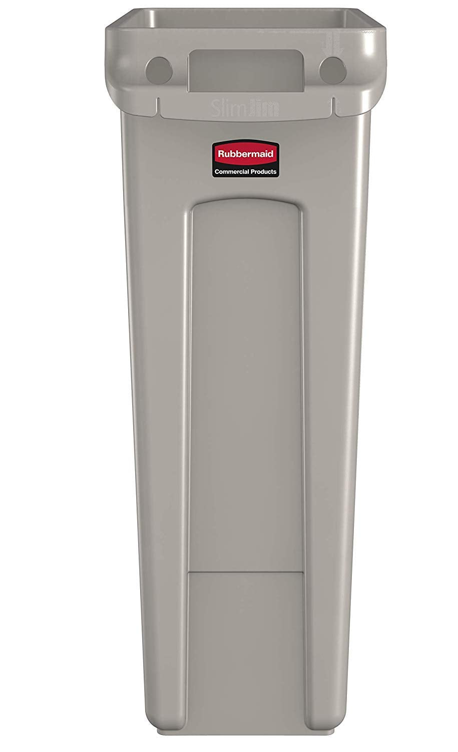 Rubbermaid Commercial Products Slim Jim Plastic Rectangular Trash/Garbage Can/Bin With Venting Channels, 23 Gal, Beige, For Kitc