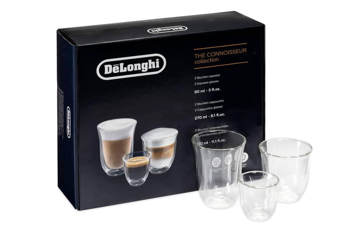 De'Longhi Fancy Collection Double Walled Thermo Espresso, Cappuccino And Latte Macchiato Glasses, (Set Of 6), Clear
