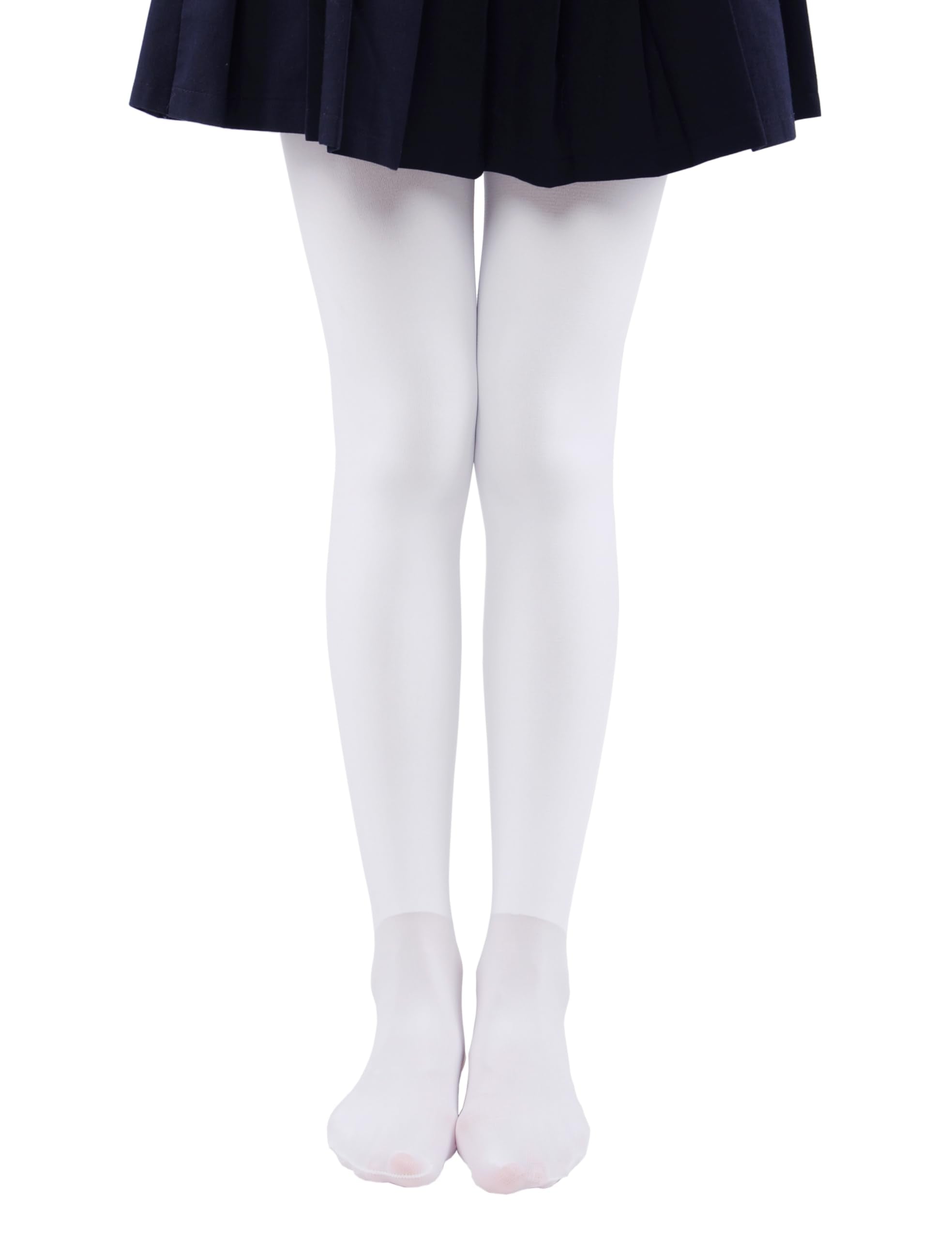 Girls Winter Fleece Lined Tights, Girls Thick Microfiber Tights (4-6 , White)