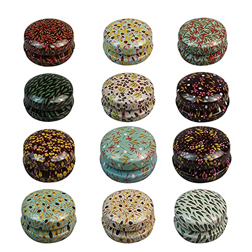 Rarapop 12 Pack Round Empty Hinged Tins Box, Mini Vintage Box Travel Tin Cans, 20Ml Refillable Container Bottle For Candle, Lip