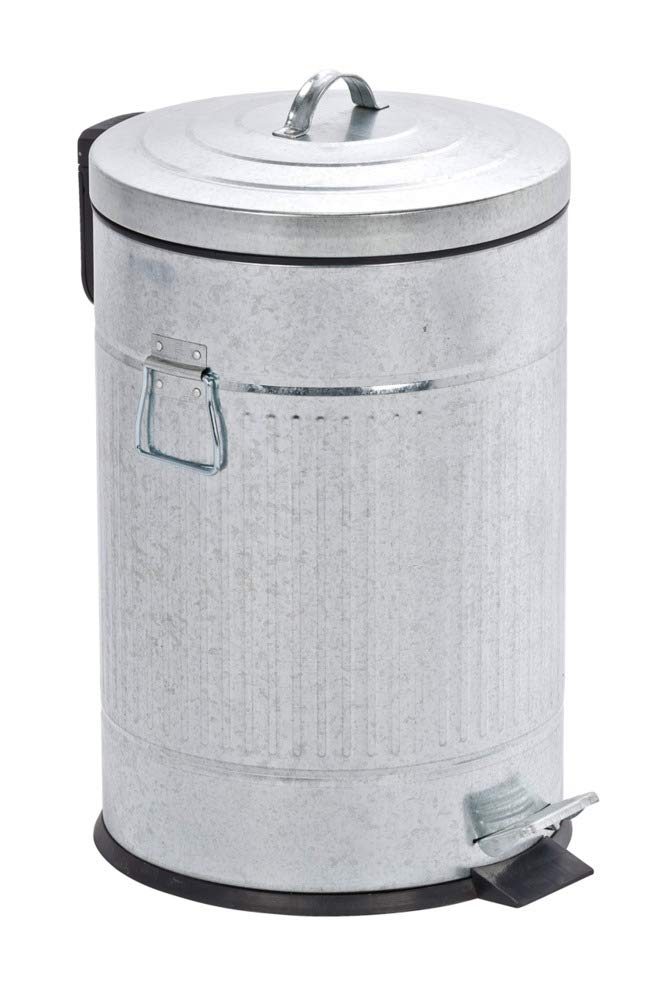Wenko Step Trash Can With Lid And Pedal, Retro Metal Garbage Bin, For Bathroom, Kitchen, Office, Soft Close, 5 Gallon, 12.2 X 18