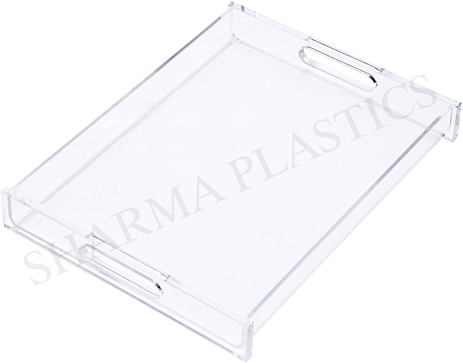 Sharma Plastics Clear Acrylic Serving Tray,Breakfast Tray,Rectangular,Spill Proof,Decorative.For Coffee Table,Kitchen,16.5X12 In