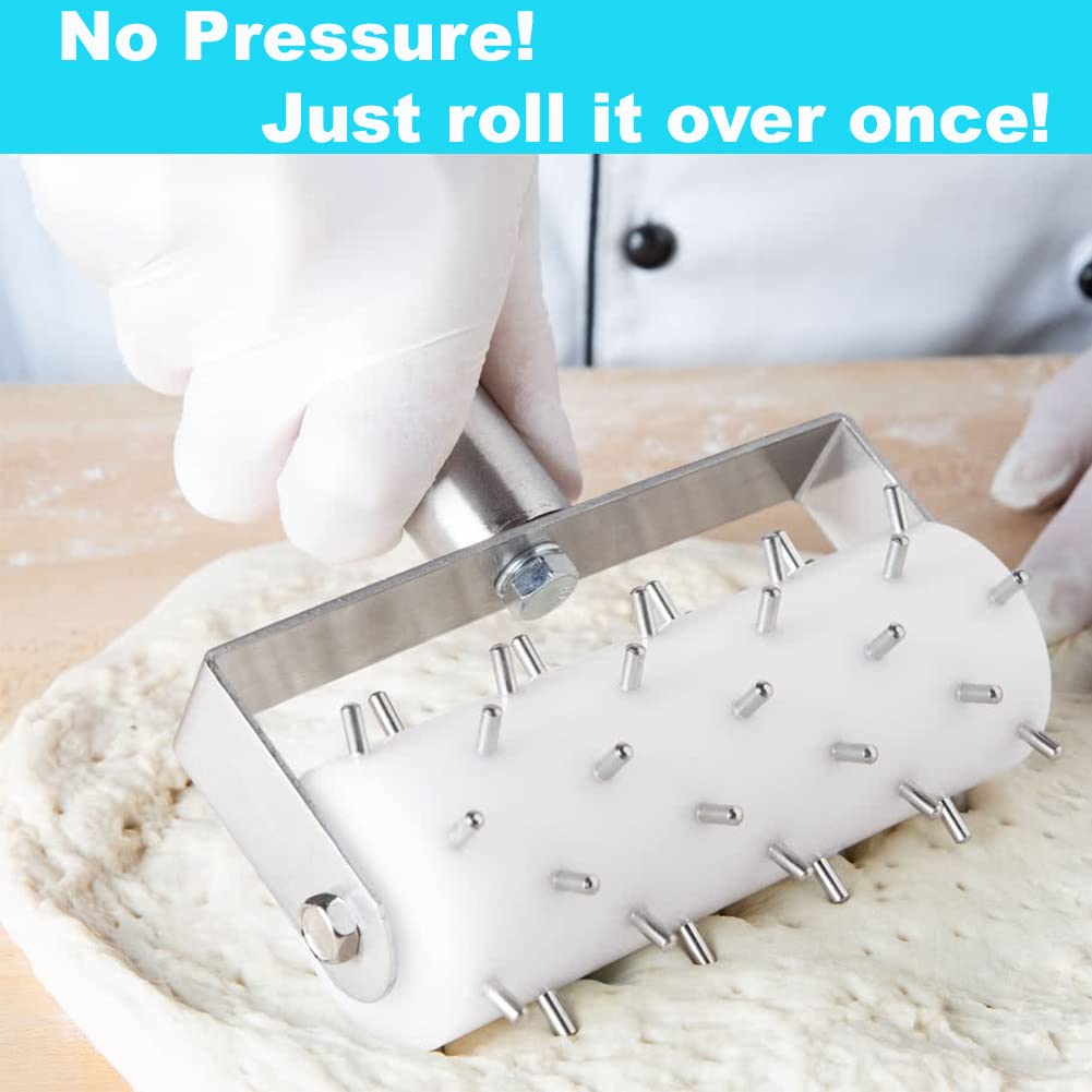 Professional Pizza Dough Docker Roller - Stainless Steel Pizza Roller With Spikes Pastry Dough Docker For Crackers, Homemade Bre