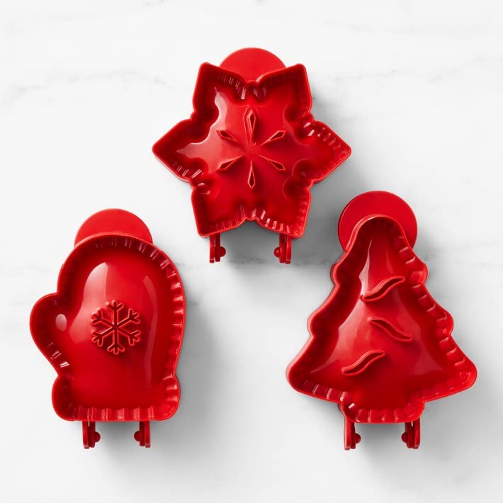 Mini Pie Maker for Christmas Party Baking Supplies, Snowflake, Mitt and Christmas Tree Shapes 3-Piece, Dough Presser Pocket Pie