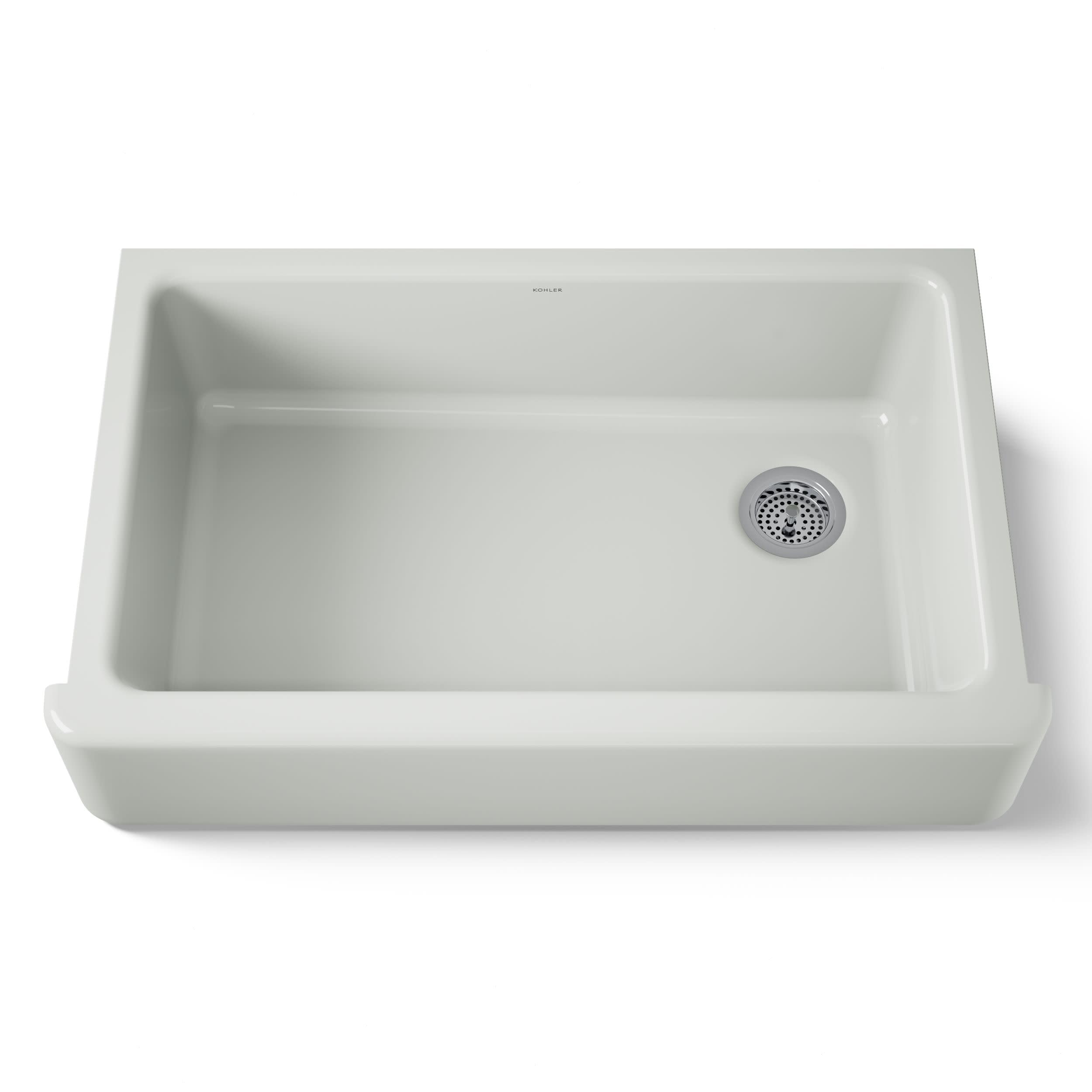 Kohler K-6489-Ff Whitehaven Farmhouse Self-Trimming Apron Front Single Basin Sink With Tall Apron, Sea Salt