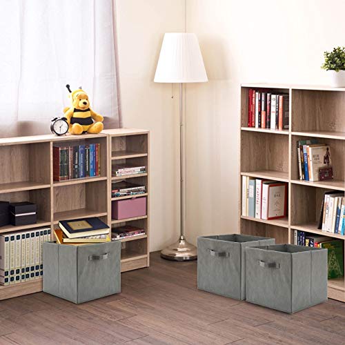 Beigeswan Foldable Fabric Storage Bin [Set Of 4] Collapsible Containers Cubes Boxes Organizer - 13 X 15 X 13 Inches (Gray)